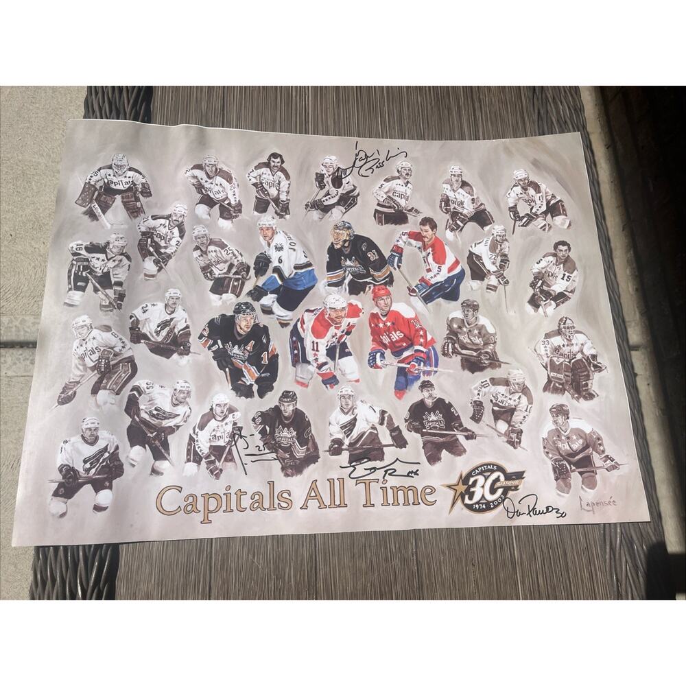 WASHINGTON CAPITALS 30TH ANNIVERSARY POSTER GREAT ALL TIME PLAYERS 4 Autographs!
